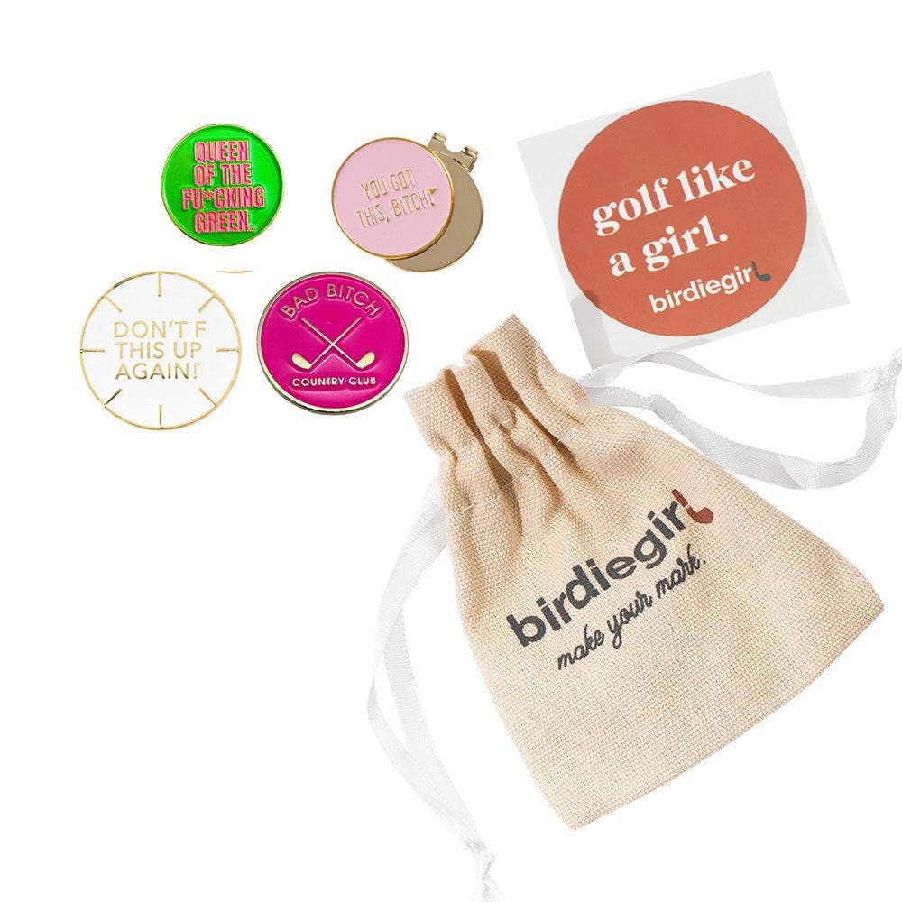 Birdie Girl Golf - Feisty Women's Golf Ball Marker Collection (set of 4) with Hat Clip