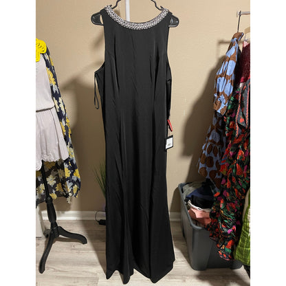 Mac Duggal Black Rhinestone Beaded Collar Column Gown