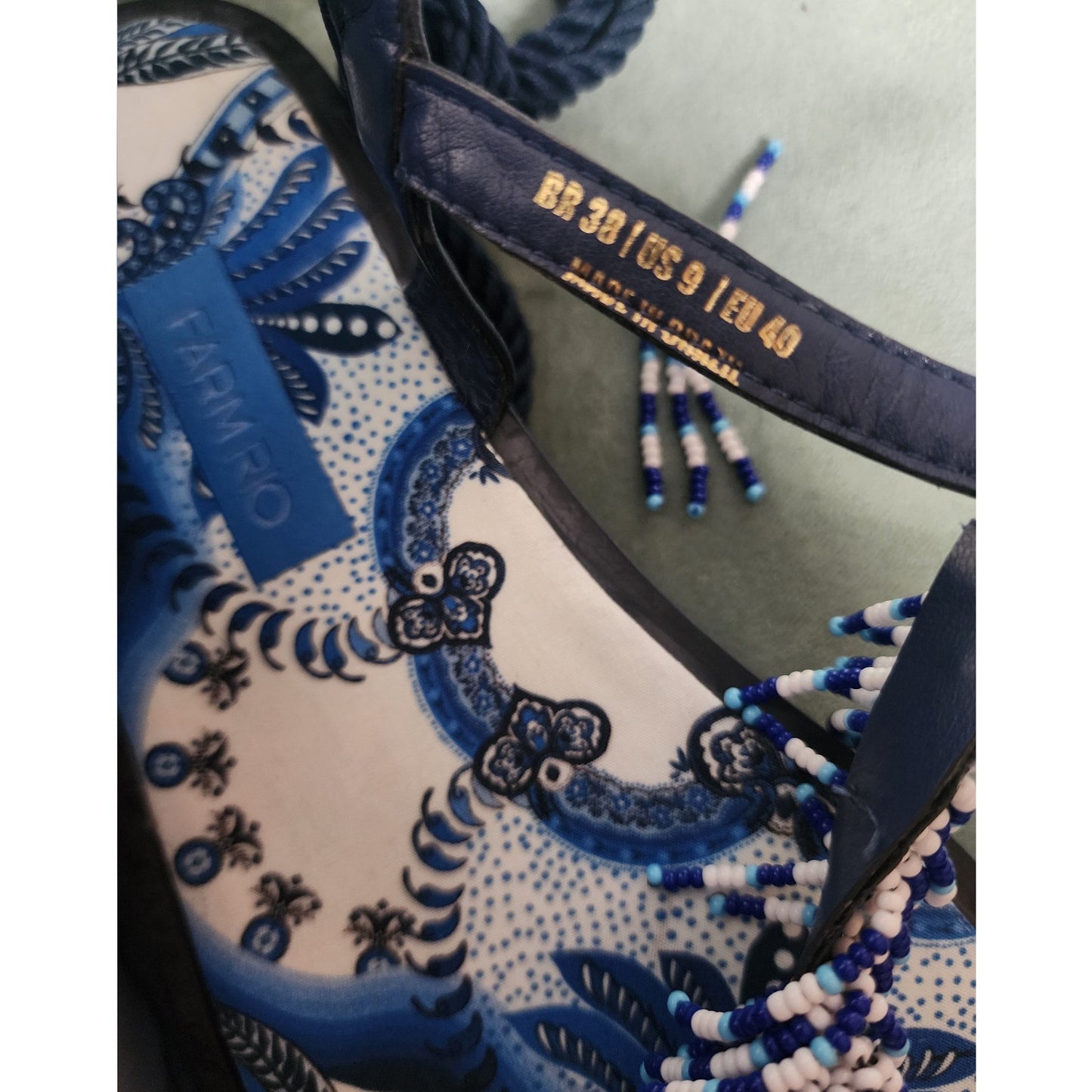 Farm Rio Size 9 Beaded Blue Sandals