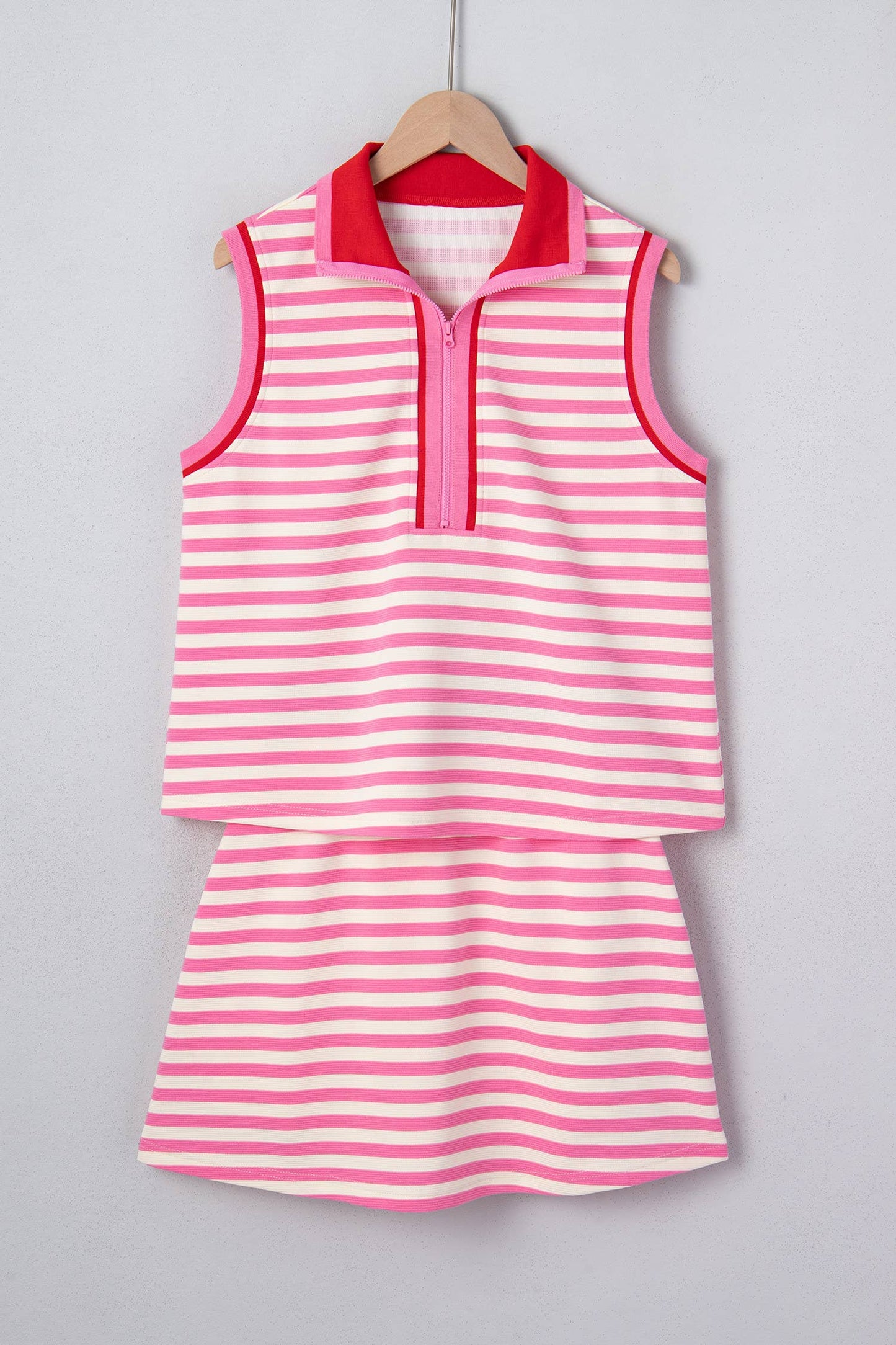 Striped Quarter-Zip Sleeveless Top & Skort Set