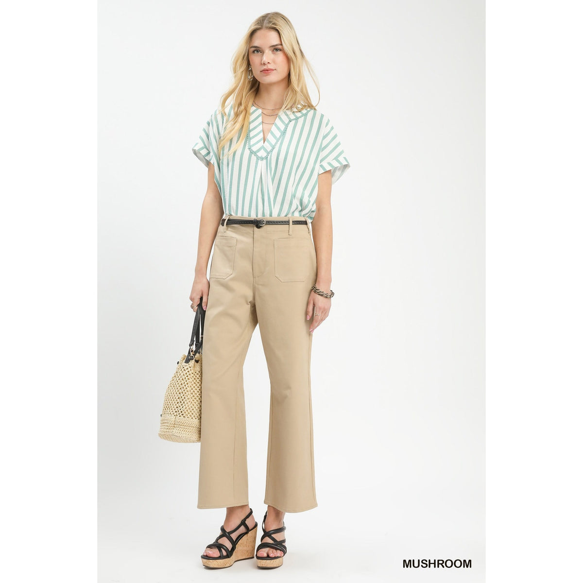 Umgee Mushroom High Waist Wide Leg Crop Pants