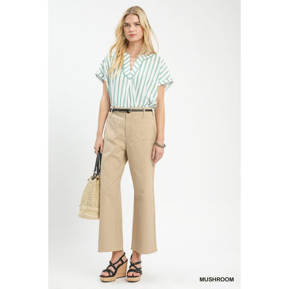 Umgee Mushroom High Waist Wide Leg Crop Pants