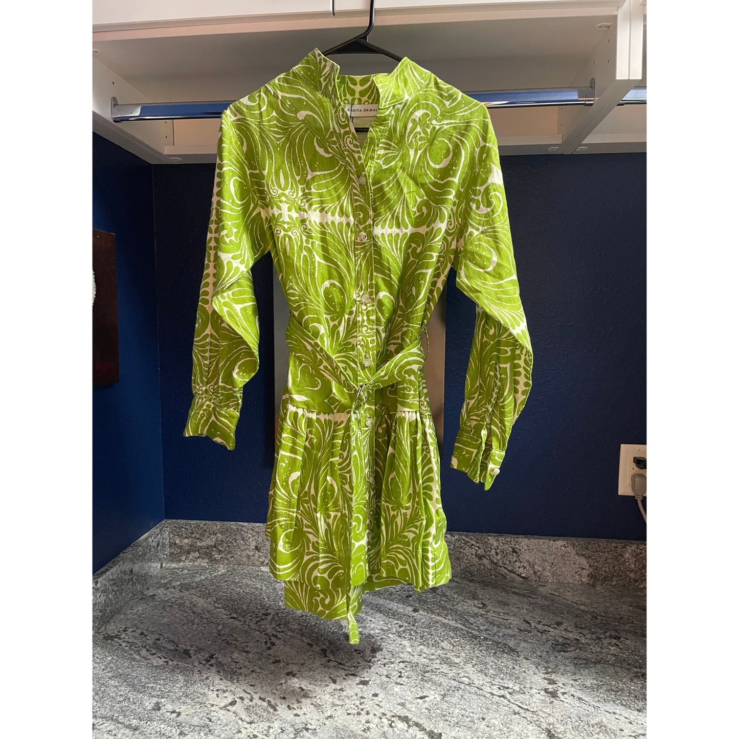 Sarawati Print Mini Dress in Lime Azulejo