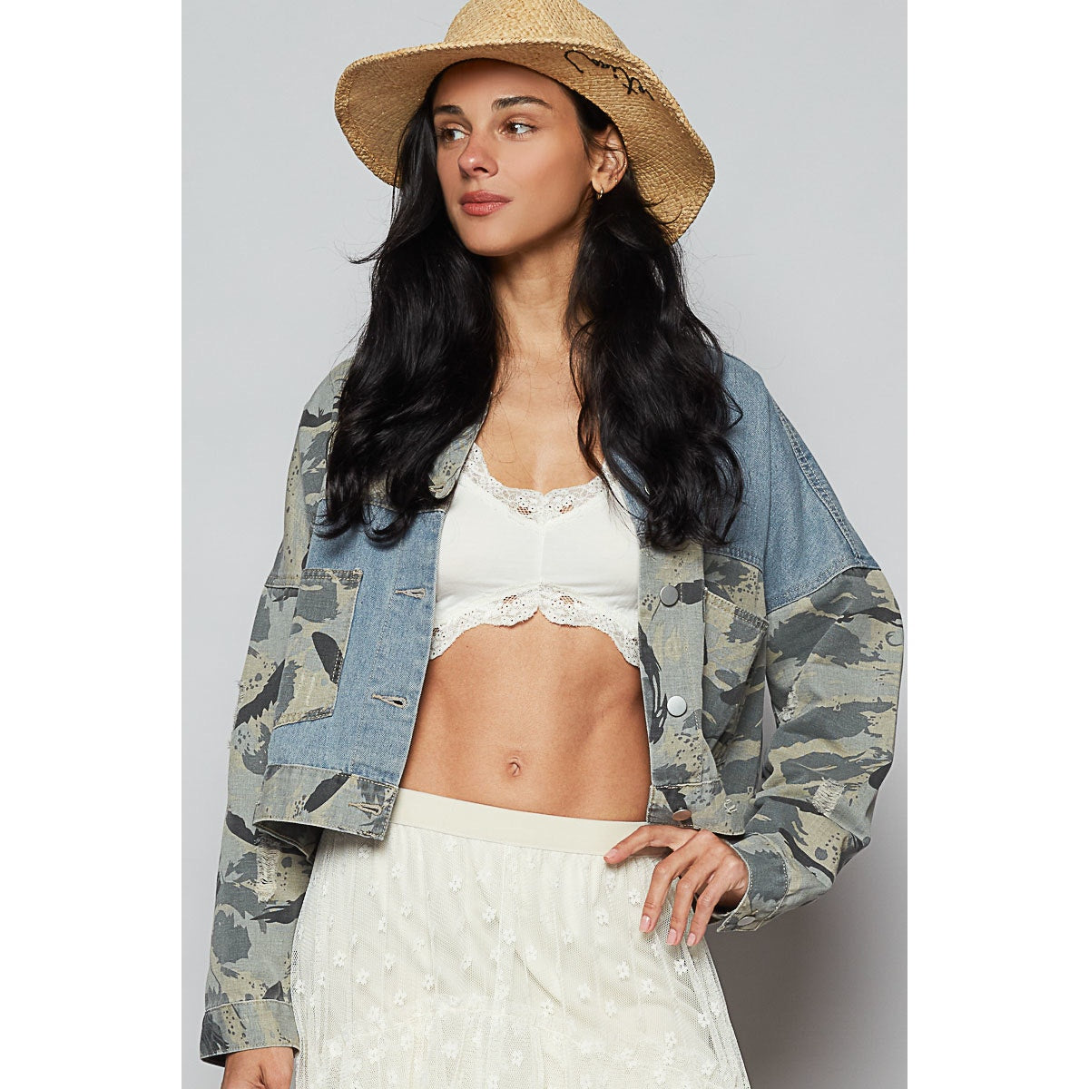 POL Off Duty Vintage Camo Denim Jacket