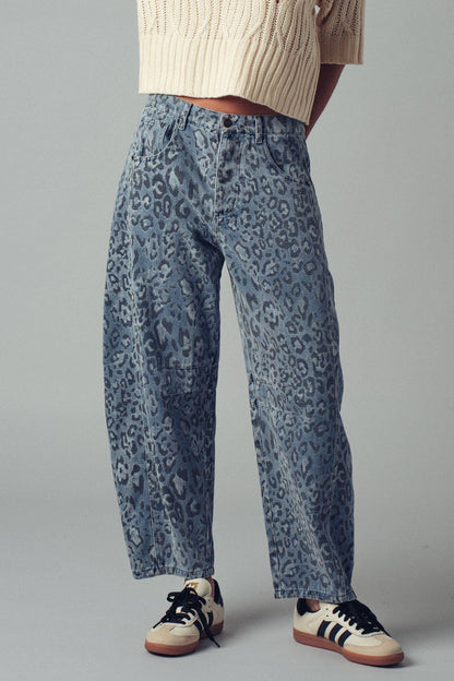 Urban Daizy Leopard Print Relaxed Straight Denim Pants