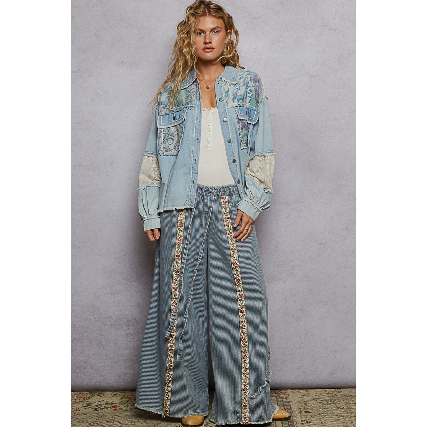 POL Clothing Denim Multi Patch Shacket