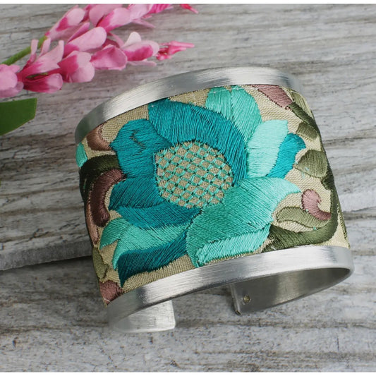 Turquoise Flower Embroidery Cuff Bracelet
