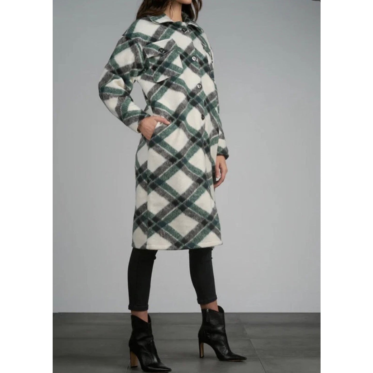 Elan Oversized Green Plaid Shirt Jacket