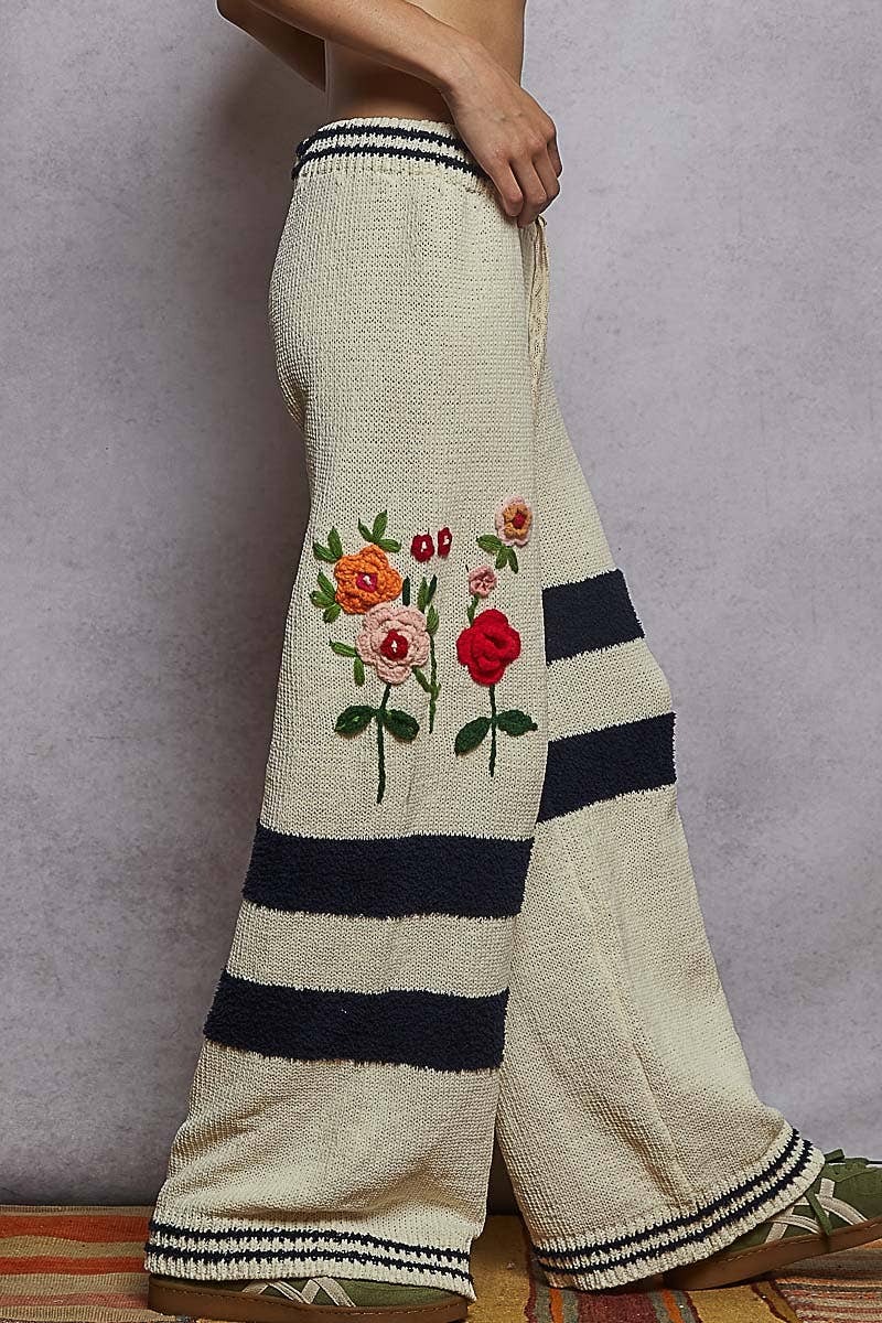 Pol Clothing Striped pattern 3D embroidered detail chenille sweater pants