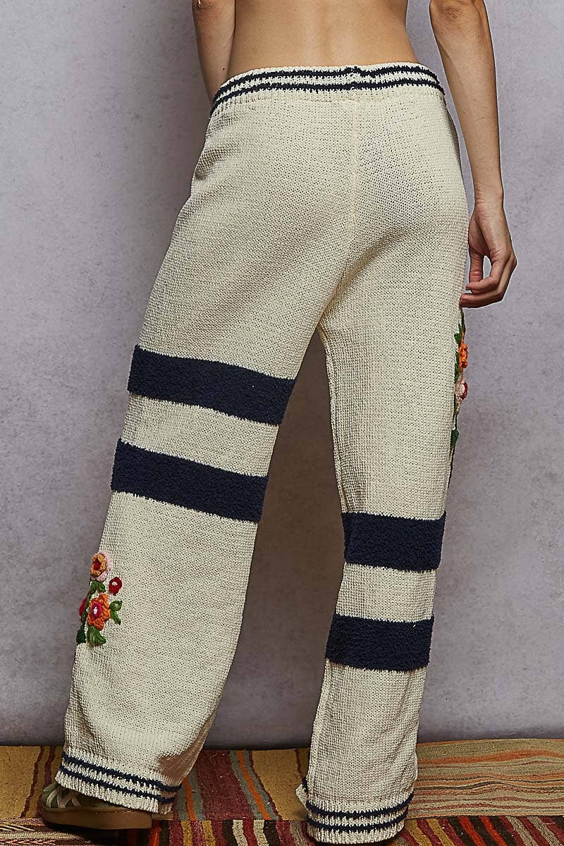 Pol Clothing Striped pattern 3D embroidered detail chenille sweater pants