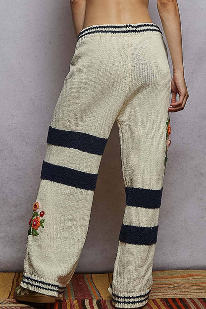 Pol Clothing Striped pattern 3D embroidered detail chenille sweater pants