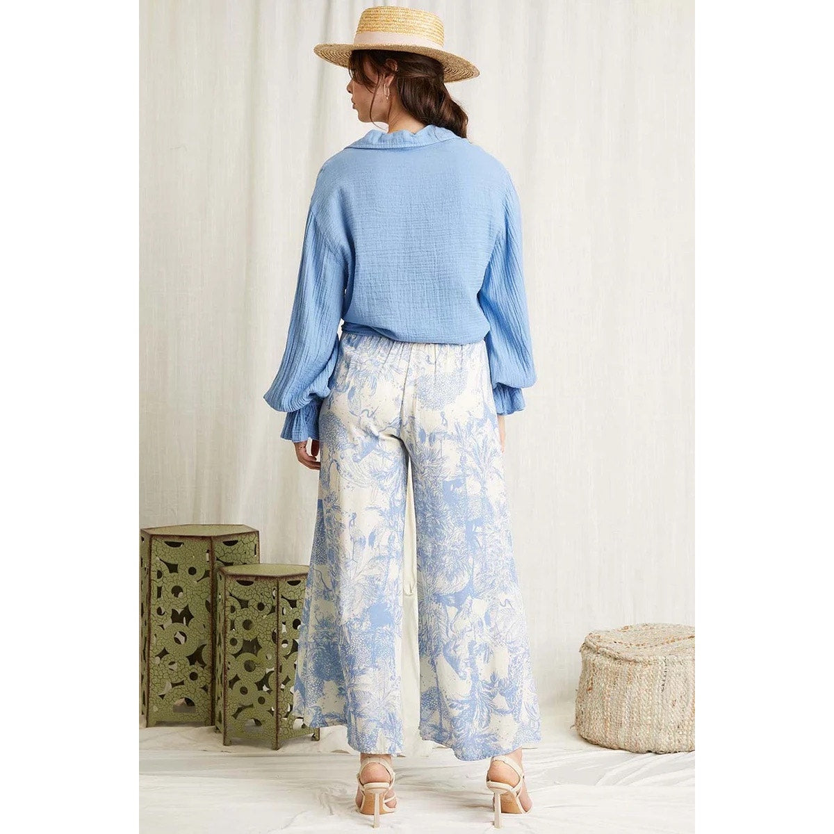 Scandal Italy Blue and Cream Wide Leg Micah Pants