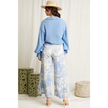 Scandal Italy Blue and Cream Wide Leg Micah Pants
