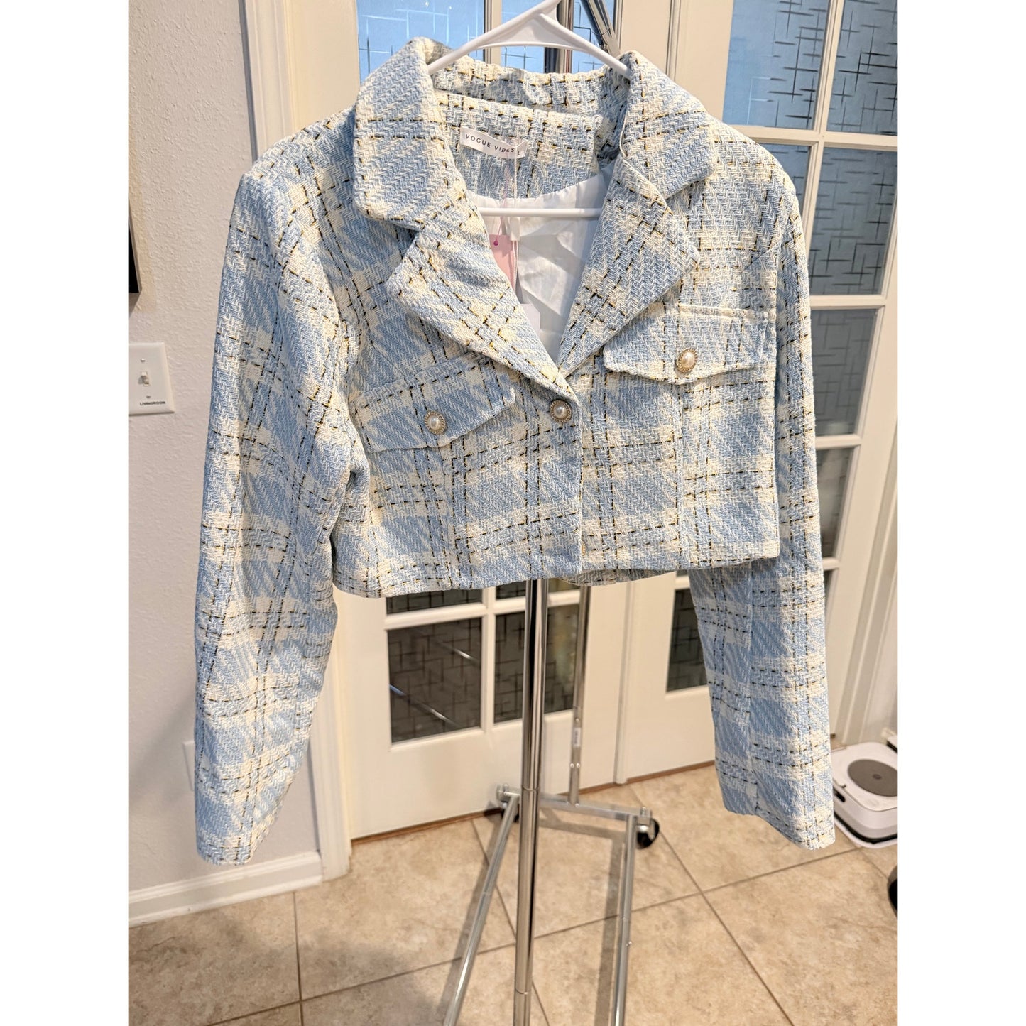 Vogue Vibes Inspired Two-Piece Blue Plaid cropped Blazer and Skirt