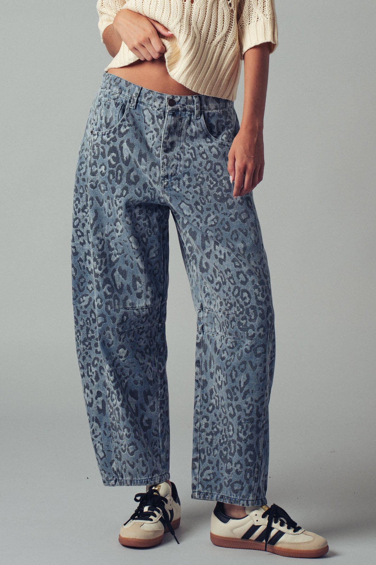 Urban Daizy Leopard Print Relaxed Straight Denim Pants