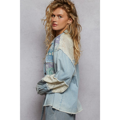 POL Clothing Denim Multi Patch Shacket