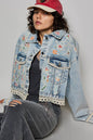 Pol Clothing Floral Embroidery Lace Trim Denim Jacket