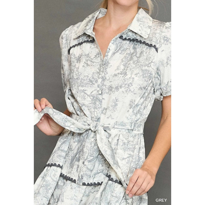 Umgee Abstract Print Button Down Mini Dress