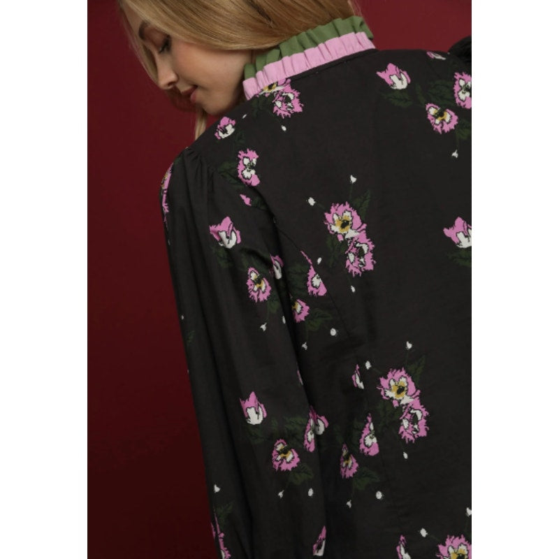 Umgee Abstract Floral Bunch Print Ruffle Blouse
