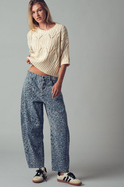 Urban Daizy Leopard Print Relaxed Straight Denim Pants