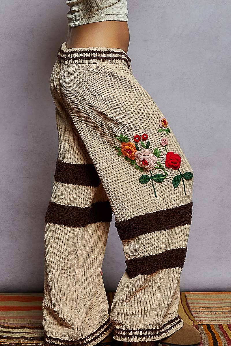Pol Clothing Striped pattern 3D embroidered detail chenille sweater pants