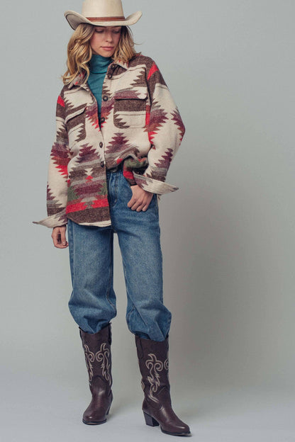 Urban Daizy Aztec Print Jacket - Western-Inspired, Relaxed Fit