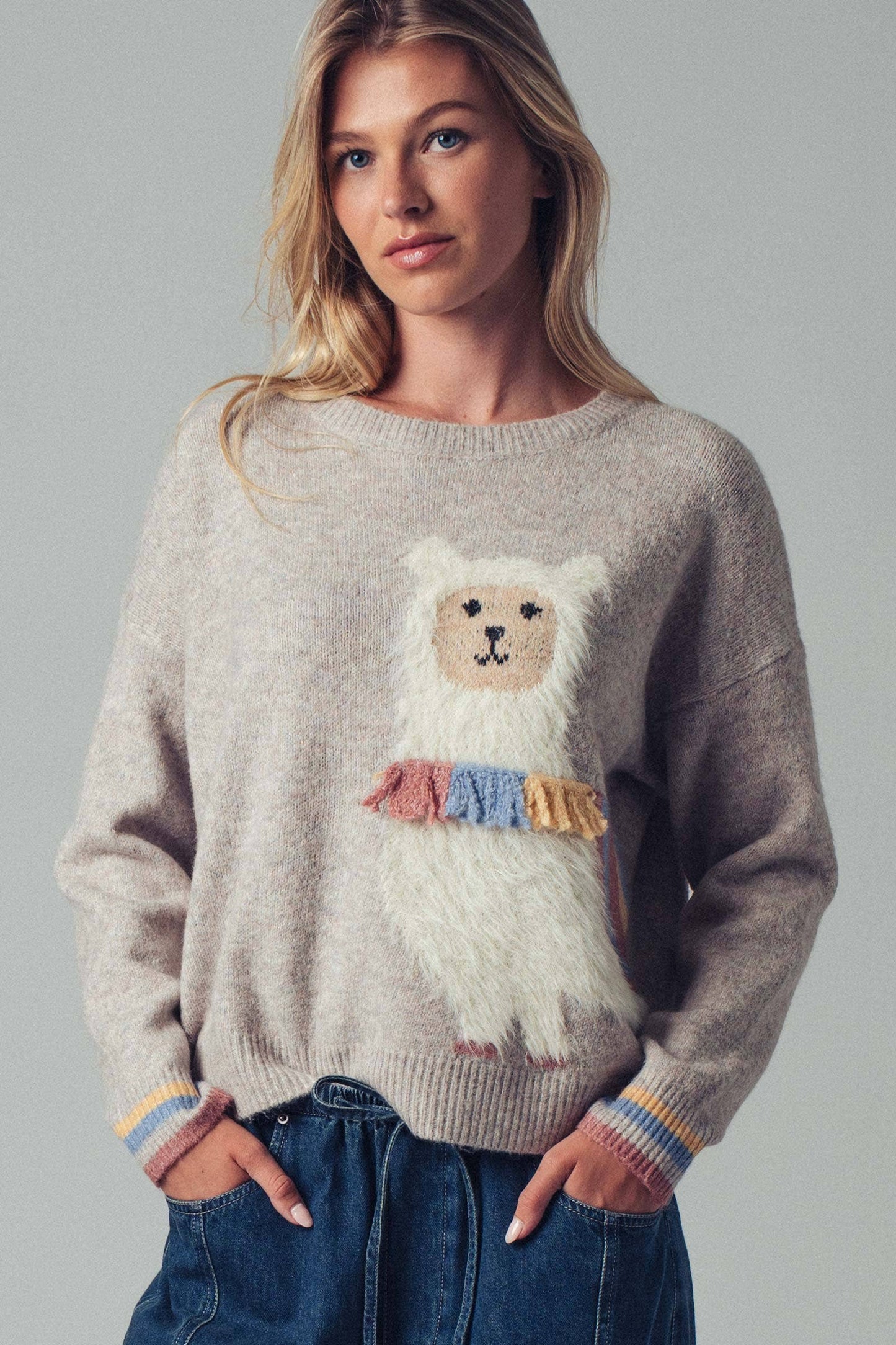 Urban Daizy Whimsical Alpaca Embroidered Knit Sweater