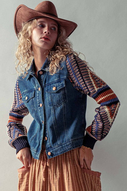 Urban Daizy Knit Sleeves Denim Jacket