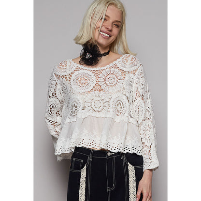 POL Crochet Cropped Flowey Top