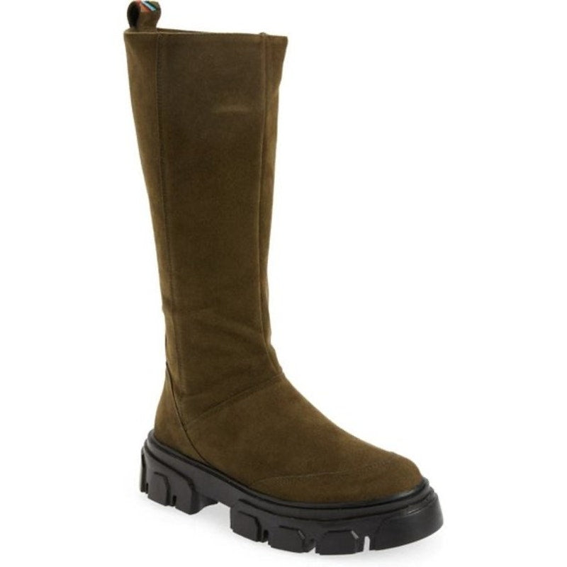 FARM RIO Embroidered Suede Tall Knee High Lug Sole Boot Green Suede