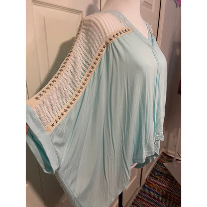 POL Soda Blue Candy Studded Star V Neck Top