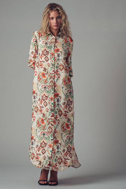 Urban Daizy Boho Floral Button-Down Midi Dress