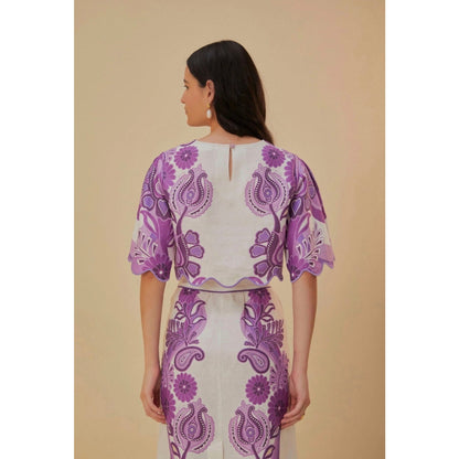 Farm Rio Color Festival Cream Euroflax Crop Blouse AND Midi Skirt Set NWT Large