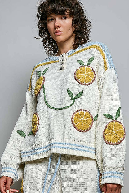 Pol Clothing 3D Embroidery Long Sleeve Cozy Pullover Berber Sweater