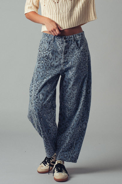 Urban Daizy Leopard Print Relaxed Straight Denim Pants