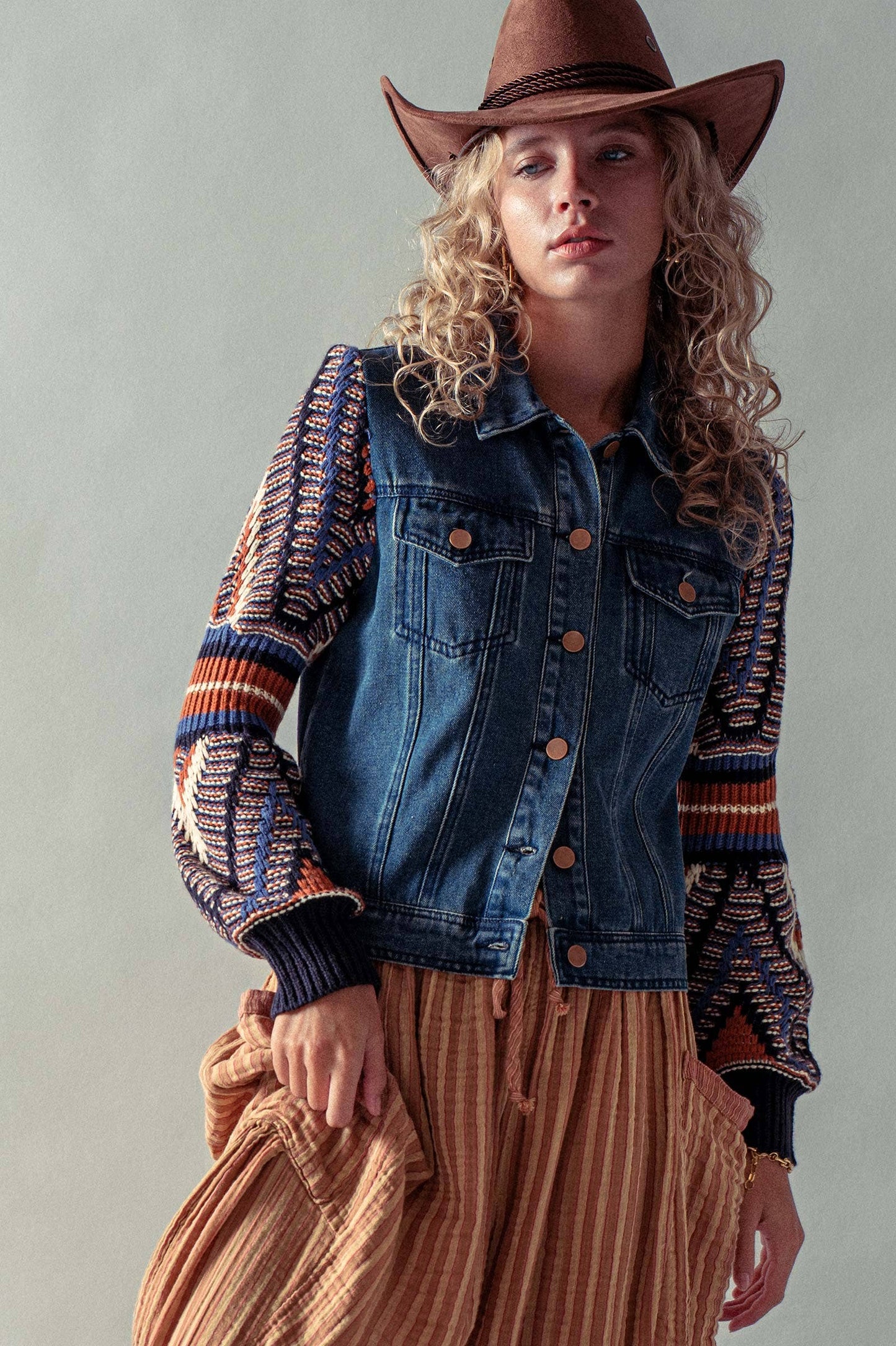 Urban Daizy Knit Sleeves Denim Jacket