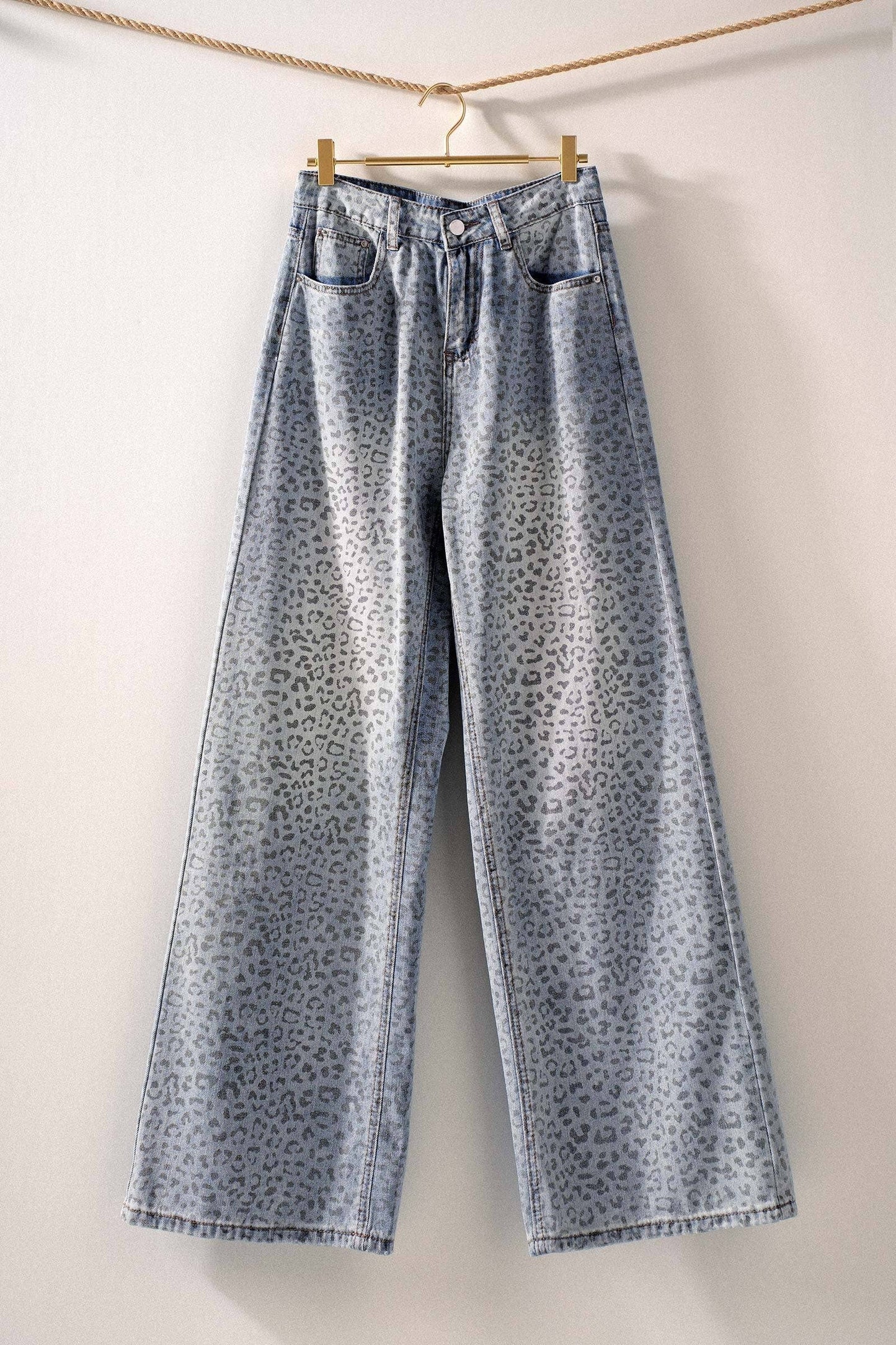 Urban Daizy Leopard Print Wide-Leg Denim Pants
