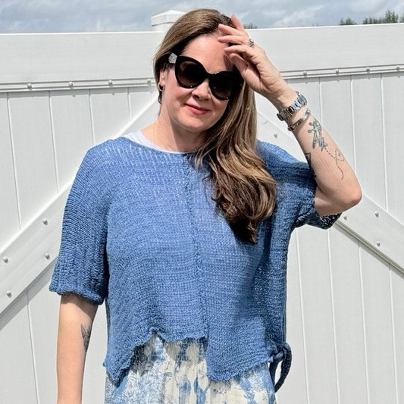 Scandal Italy Blue Knitted Asymmetrical Lightweight Spring Blue Top