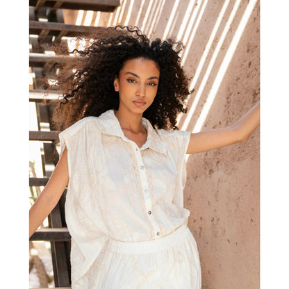Gold & Silver Off White Embroidered Maxi Set