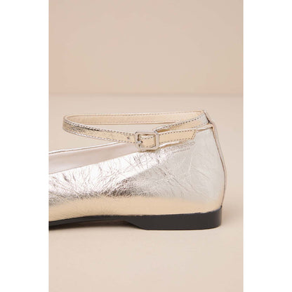 Vagabond Shoemakers Delia Gold Metallic Leather Square Toe Ankle Strap Flats