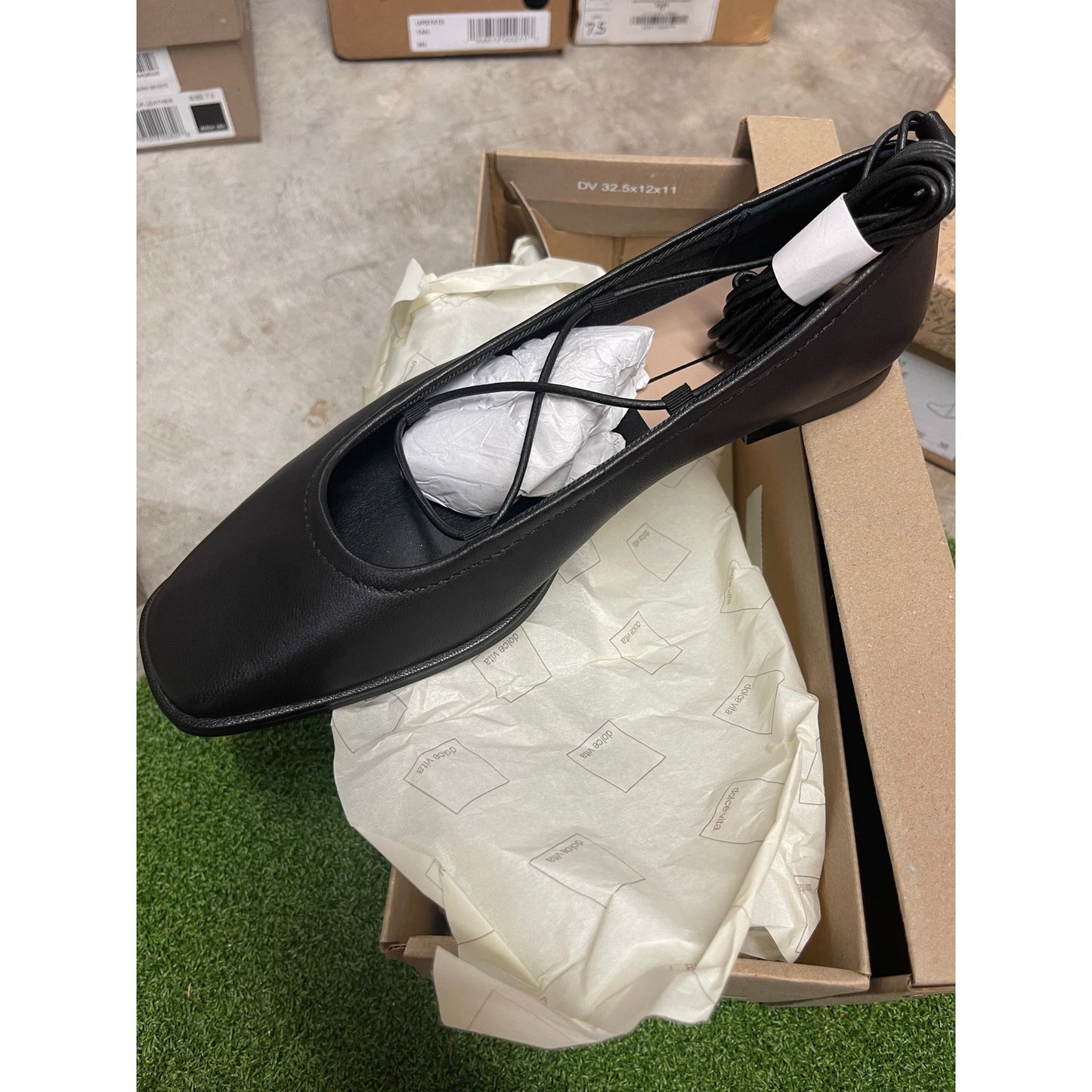 Dolce Vita Ryder Black Leather Lace-Up Ballet Flats