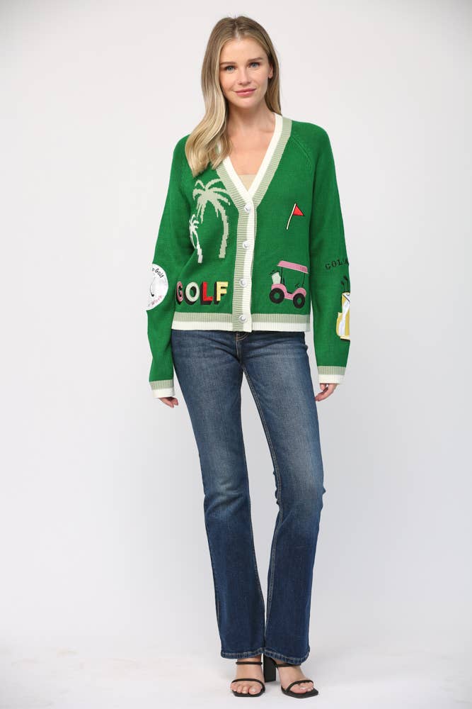 FATE GOLF EMBROIDERED PATCH CARDIGAN