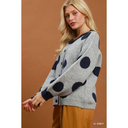 Umgee Polka Dot Button Down Knit Cardigan Sweater