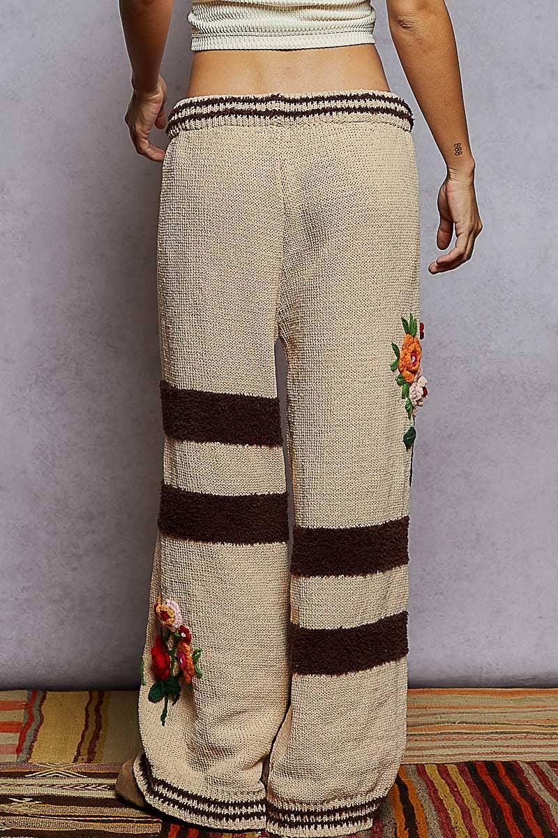 Pol Clothing Striped pattern 3D embroidered detail chenille sweater pants