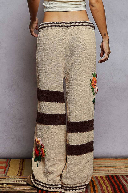 Pol Clothing Striped pattern 3D embroidered detail chenille sweater pants