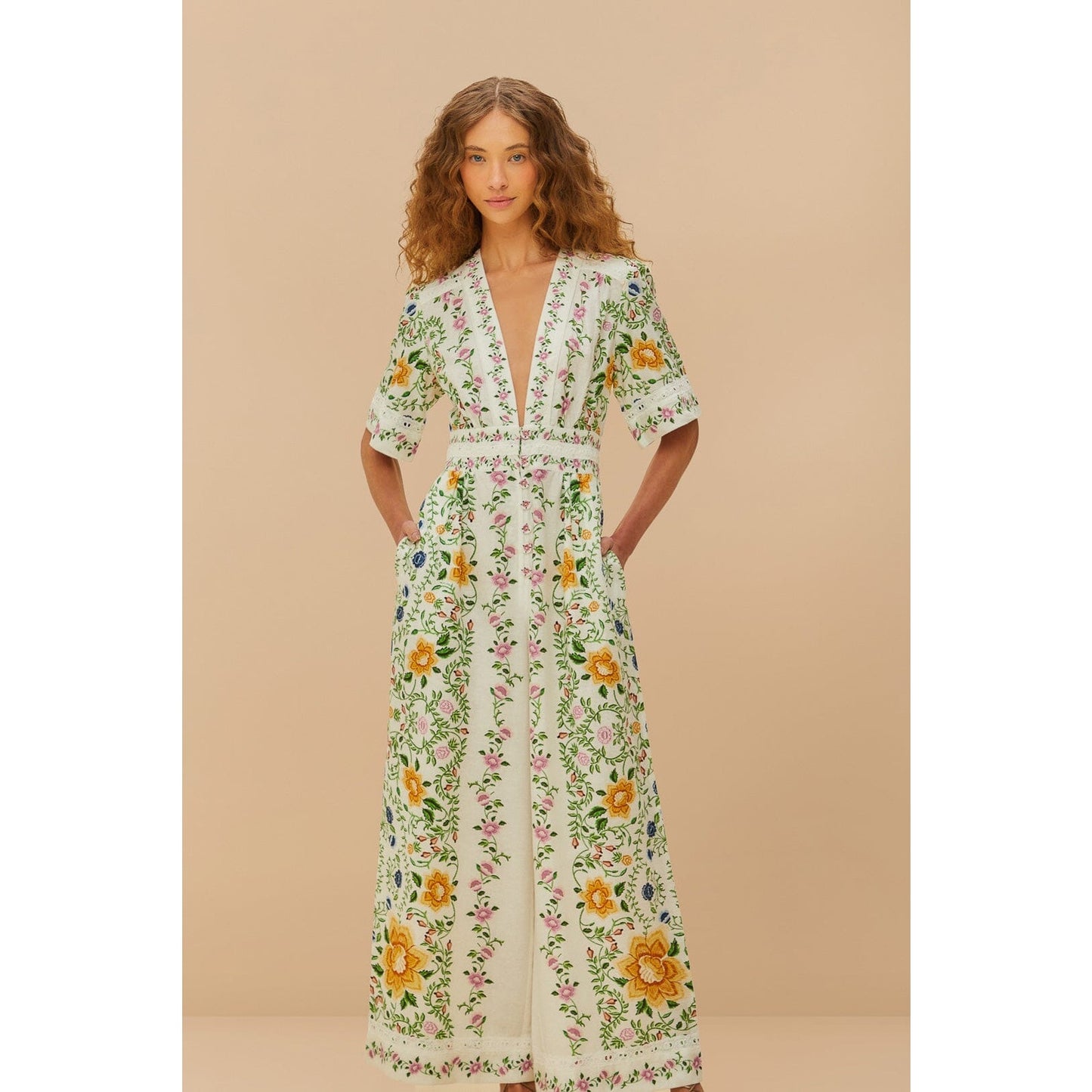 FARM Rio Off-White Folk Floral Lenzing™ Ecovero™ Euroflax™ Jumpsuit