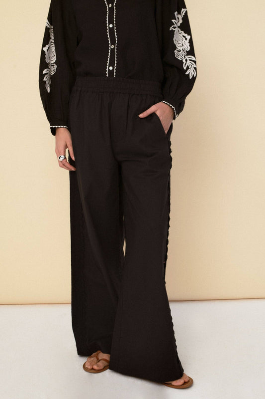 Cotton Wide Leg Pant in Black