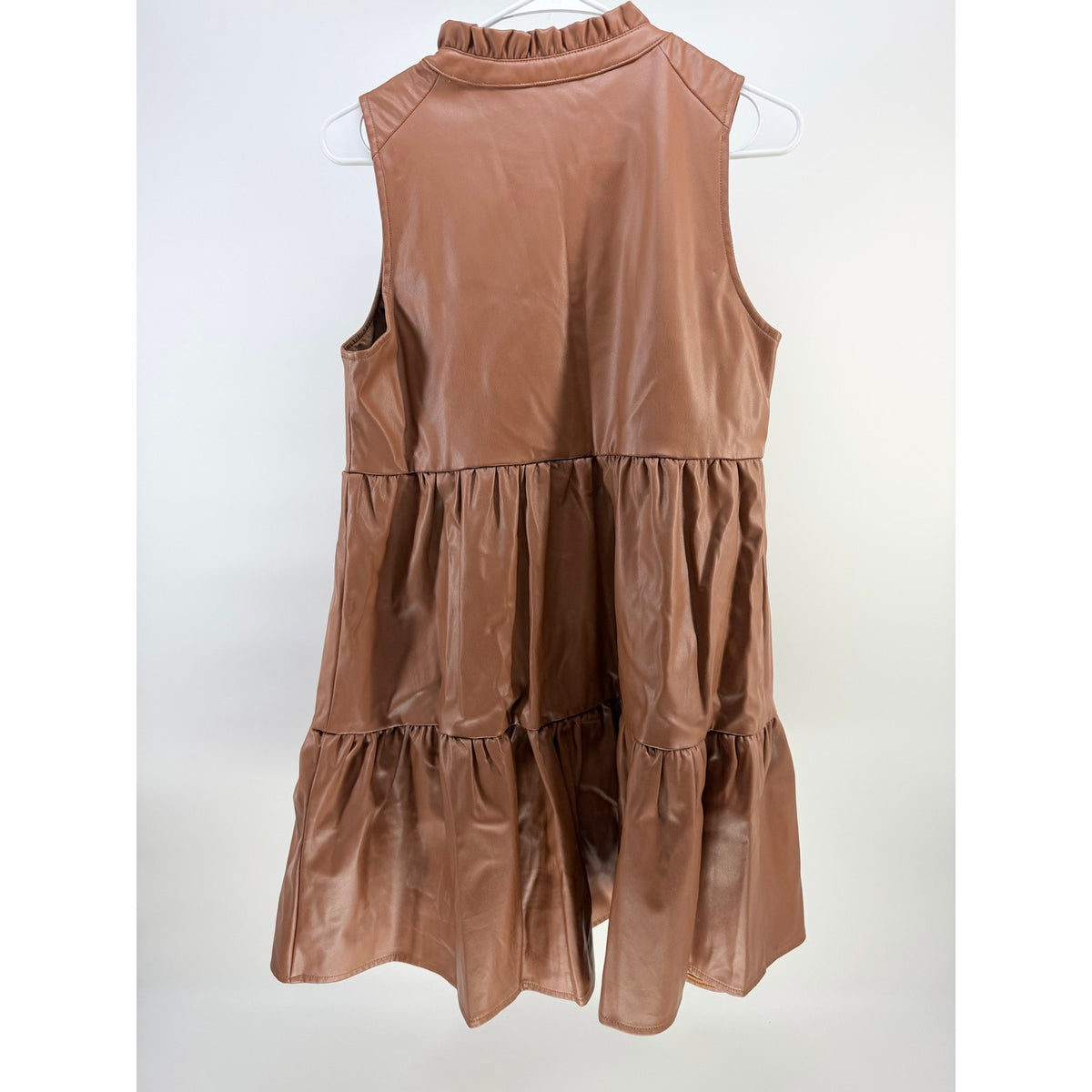 Skies Are Blue Sleeveless Vegan Leather Tiered V-neck Dress