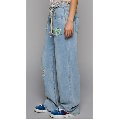 POL Wide Leg Soft Denim Jeans with Patching