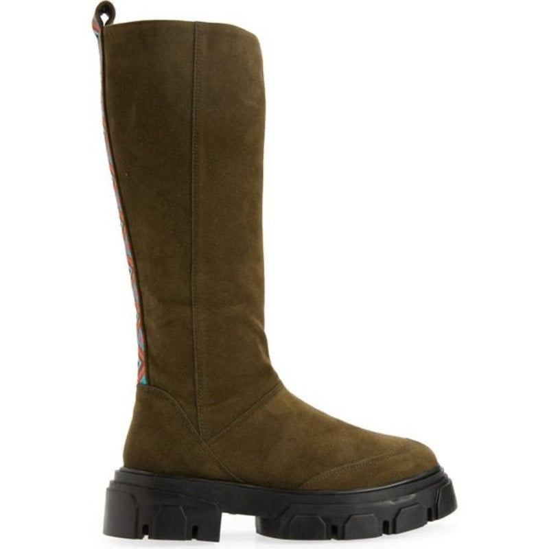 FARM RIO Embroidered Suede Tall Knee High Lug Sole Boot Green Suede